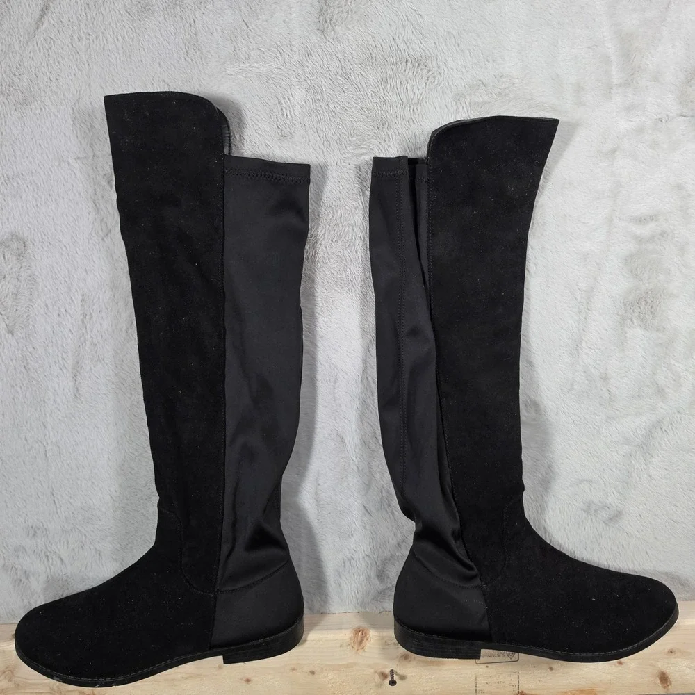 Womens‎ Over The Knee Boots Black Faux Suede Stretch Thigh High Boots Size 11